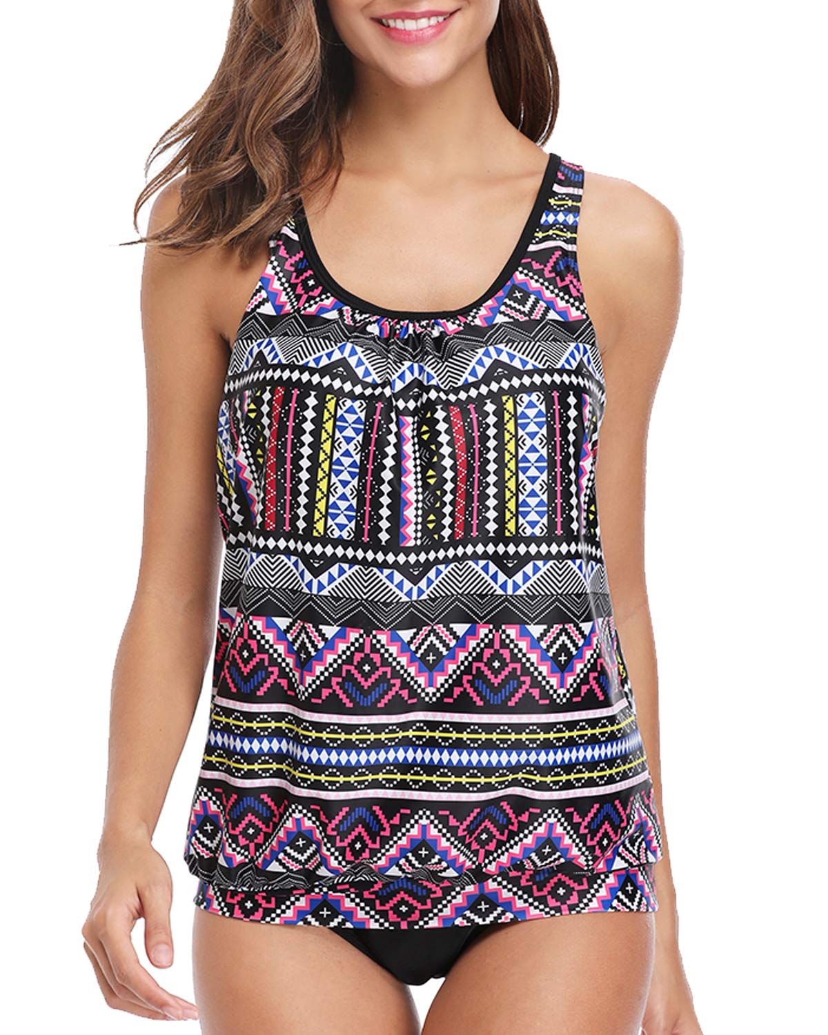Yonique Tribal Blouson Tankini Swimsuits for Women Two Piece Bathing Suits