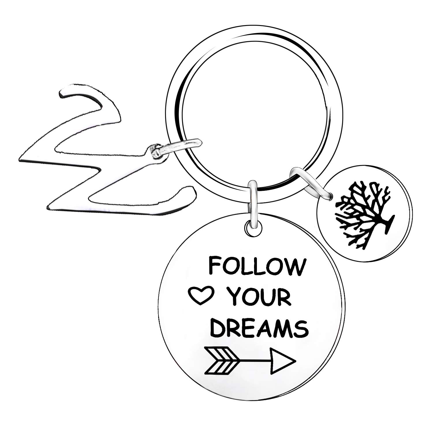 BESPMOSP A-Z Letter Keychain - Best Friend Keyring Inspiration Keychain Crystal Jewellery - Follow Your Dreams Gifts - Birthday & Graduation Gifts (DREAMS-W)