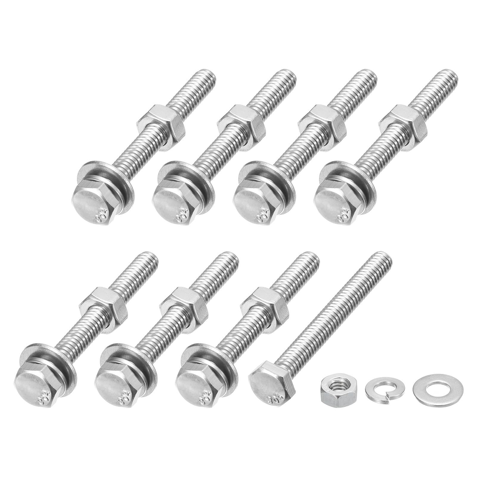 METALLIXITY Hex Head Screws Bolts, Nuts, Flat & Lock Washers Kits (1/4-20x2-1/4") 8 Set, Stainless Steel Fully Threaded Machine Screws Bolt Set - for Home Appliance Equipment