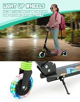 TENBOOM Kids Scooter with Handle Brake Light Up Wheels Black view 3