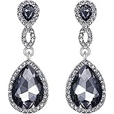 EVER FAITH Women's Rhinestone Crystal Elegant Wedding 8-Shaped Teardrop Pierced Dangle Earrings Clear
