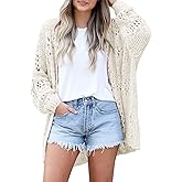 Ermonn Womens Crochet Cardigan Sweater Kimonos Boho Solid Color Oversized Spring Open Front Outwear