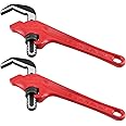 SEUNMUK 2 PCS 9-1/2 Inch Hex Offset Wrench, Offset Pipe Wrench Heavy Duty Steel End Pipe Wrench Adjustable Plumbing Wrench Tools with Red Handle, 1-1/8-2 5/8 Inches Capacity