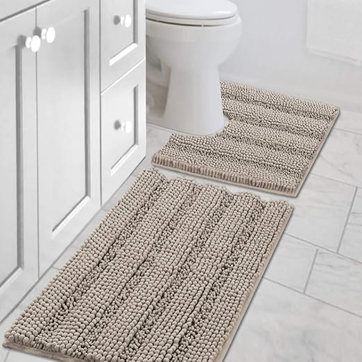 Amazon Com H Versailtex Bath Rug Set 2 Piece For Bathroom Non Slip Thick Chenille Bath Rugs Contour And Rectangle Water Absorbent Fluffy Shag Mats Machine Washable 20 X 32 Plus 20 X 20