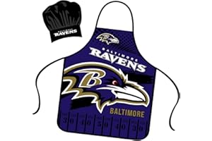 Mojo Licensing Baltimore Ravens Apron Chef Hat Set Full Color Universal Size Tie Back Grilling Tailgate BBQ Cooking Host