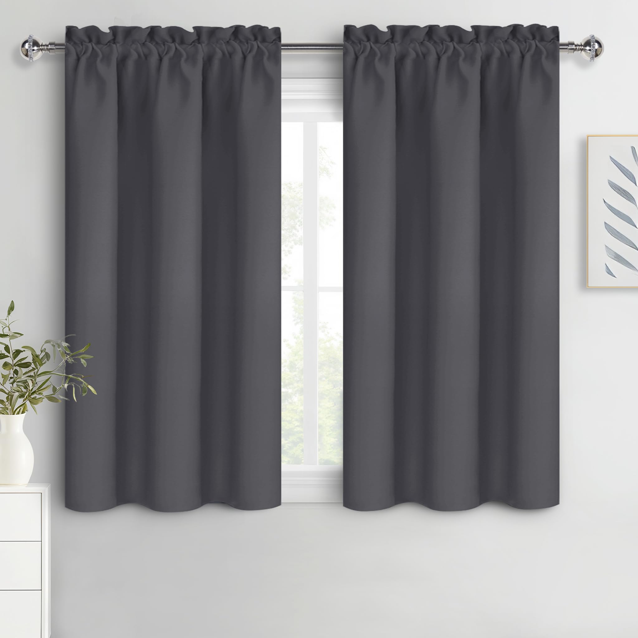 DWCN Dark Grey Room Darkening Black Out Blackout Curtains - Thermal Insulated Privacy Energy Saving Window Curtain Drapes 38 x 54 inch Length, Set of 2 Bedroom Living Room Curtains