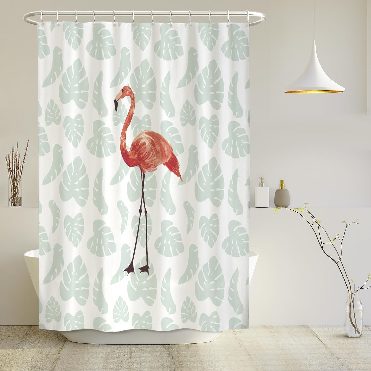 arteneur® - Flamingo - Shower Curtain 180 x 200cm - Mould Resistant Fabric, Weighted Hem, Opaque, Waterproof, Washable incl. 12 hooks
