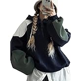 SweatyRocks Women's Oversized Hooded Sweatshirt Zip up Pullover Color Block Y2K Sweatshirt Hoodie Tops