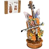 Rnfinewow 3D Puzzles for Adults, Mechanical Wooden Cello Music Box Puzzles, DIY Flower Music Box Cello Crafts Model Kits Home Decor for Women Holiday Weddings