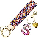 Sliimagetu Wristlet Keychain with Initial Letter Colourful Braided Cute Wrist Lanyards Strap for Keys Wallet Handbag Phone