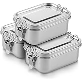 Litlheim 3-Pack 550ml (18.6 oz) Stainless Steel Bento Lunch Box Containers with Lids - Waterproof Metal Food Storage - Snack Prep Trays and Tiffin Carriers