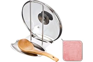 Pot Lid Holder,Kitchen Lid and Spoon Rest,Stainless Steel Pan Pot Cover Lid Rack Multifunctional Pan Lid Organizer Storage Sp