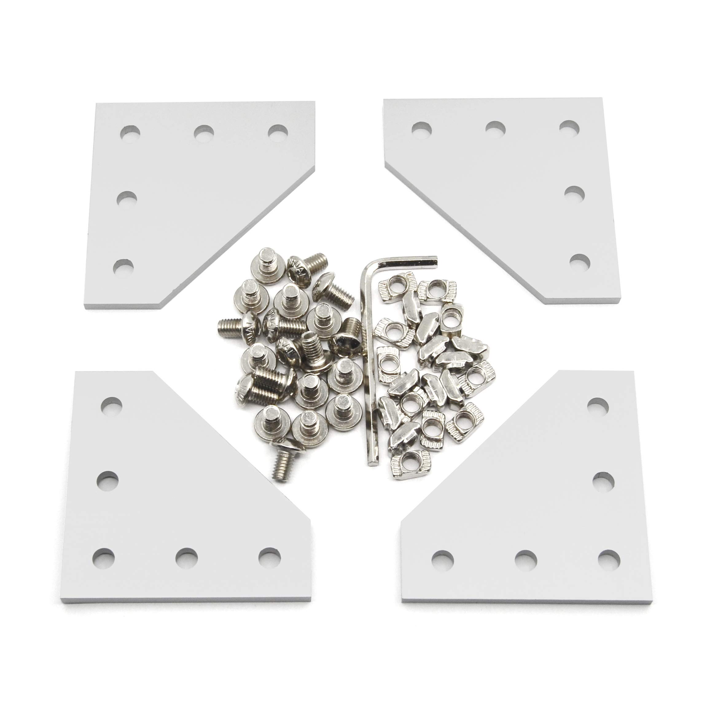 Befenybay 4PCS/Set Corner Bracket Plate with 20PCS M5x8mm Screws and 20PCS M5 T Nuts, 5-Hole Tee Outside Joining Plate for 2020 Series Aluminum Profile 3D Printer Frame (Silver L-4 with Screw)