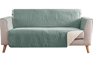 Pamhaven Sage Green Loveseat Covers for 2 Cushion Couch, Water Repellent Slip Covers for Loveseat, Washable Love Seat Quilted Couch Covers, Pet Friendly Loveseat Slipcovers (Loveseat 48", Sage Green)