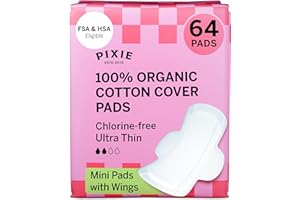Pixie Organic Cotton Mini Pads with Wings for Women & Teens - Ultra Thin, Light Absorbency Menstrual Pads - Hypoallergenic, U