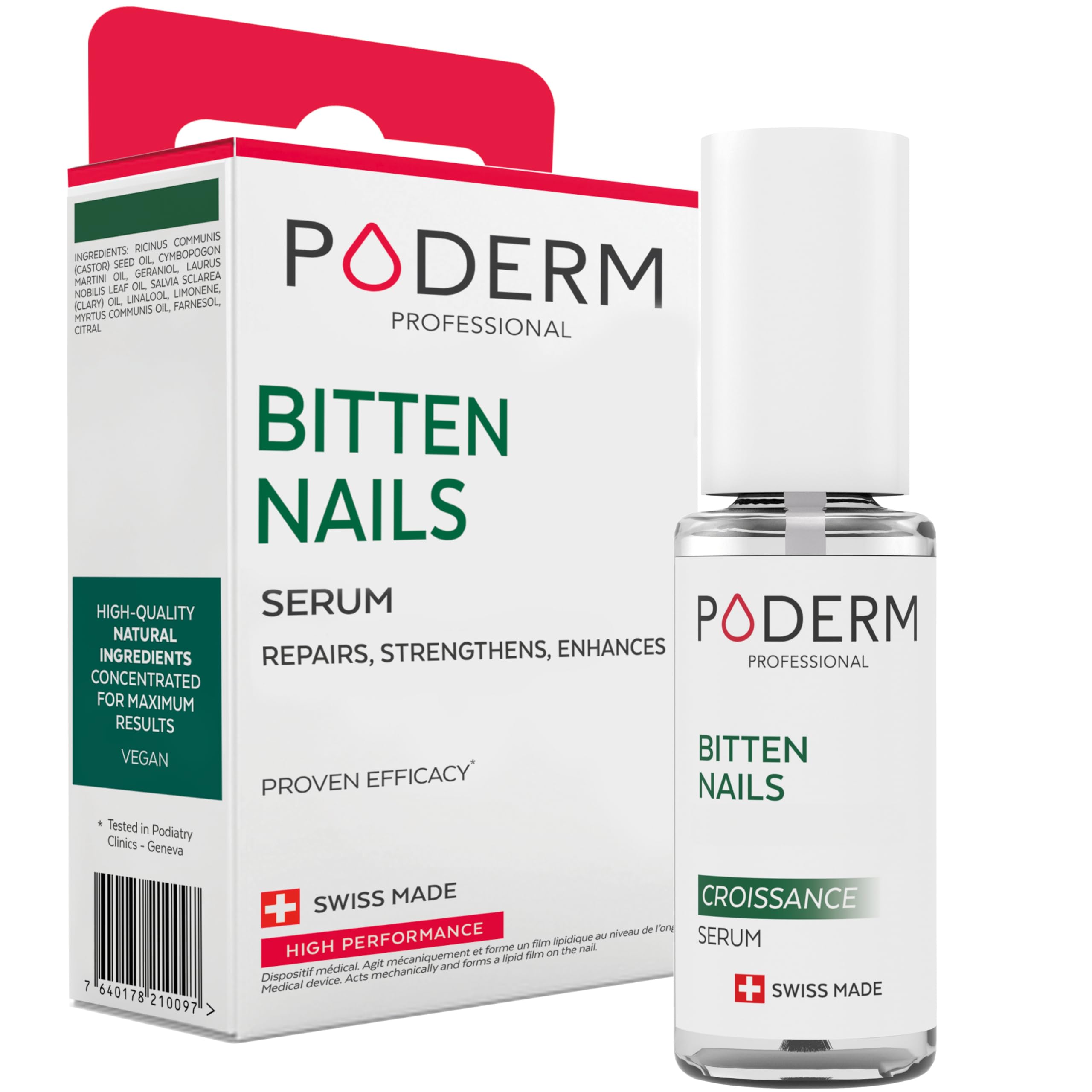PODERM Bitten Nail Organic Growth Treatment - Enriched with Strengthening & Growth-Stimulating Plants - for Adults and Children - Easy, Fast and Professional Hand & Foot Care - Swiss Made