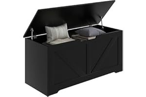 HOMCOM Storage Chest, Storage Bench with 2 Safety Hinges and U-Shaped Cut-Out Pull for Living Room, Entryway, 39.4" x 15.7" x