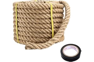 Jiuxqt Jute Rope (1 in x 50 ft) Natural Hemp Rope Thick Heavy Duty Twisted Manila Rope for Crafts, Tug of War, Swing, Railing, Docks, Anchor, Hammock, Nautical, Decoration, Wedding