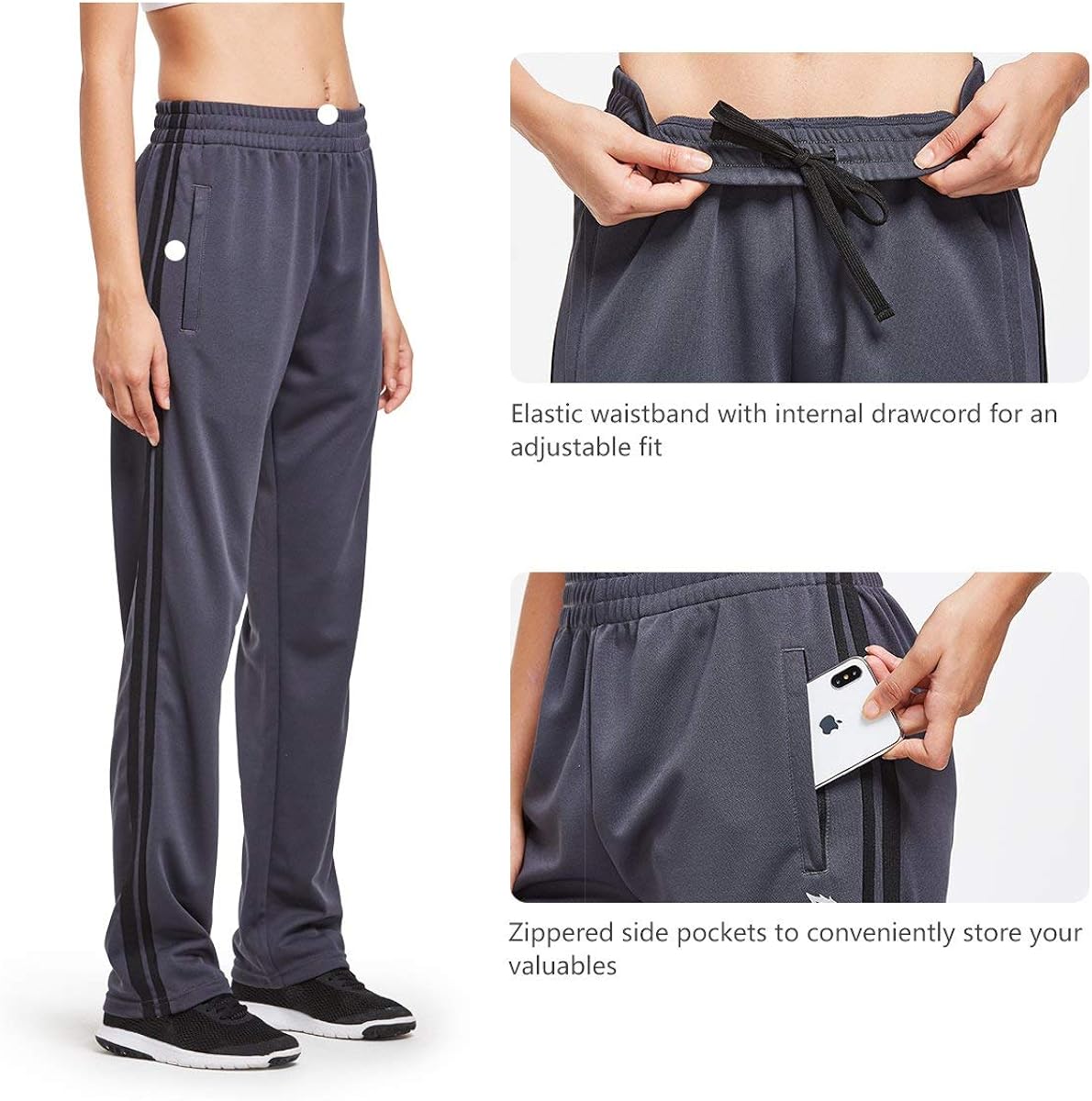 BALEAF Women's Track Pants Athletic Sports Sweat Pants Open Leg Jogger Sweatpants Zippered Pockets Lounge: Clothing