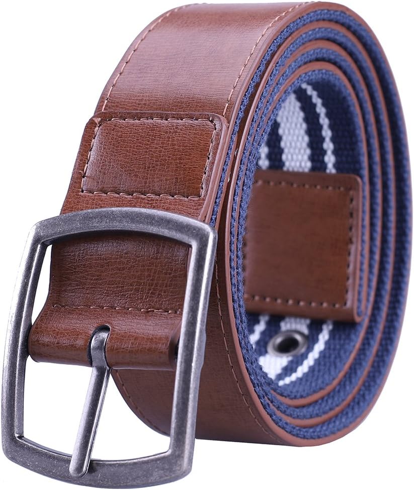 Earnda Two-sided Casual Leather Belt Mens Pin Buckle Canvas Designer Strap