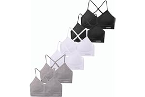 Livona Racerback Training Bra for Girls- 6 Pack Seamless Sports Bra, Padded Everyday Bra Bralette,Crop Cami Tank Top (6-14)
