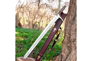 Signature Knights Templar Accolade Sword, 38" Crusader Battle Replica, Mirror Polish, Decorative Medieval Crusader Broadsword