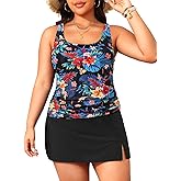 Daci Plus Size Tankini with Skirt - Women Two Piece Swimsuits Tummy Control Bathing Suits Scoop Neck Swimwear