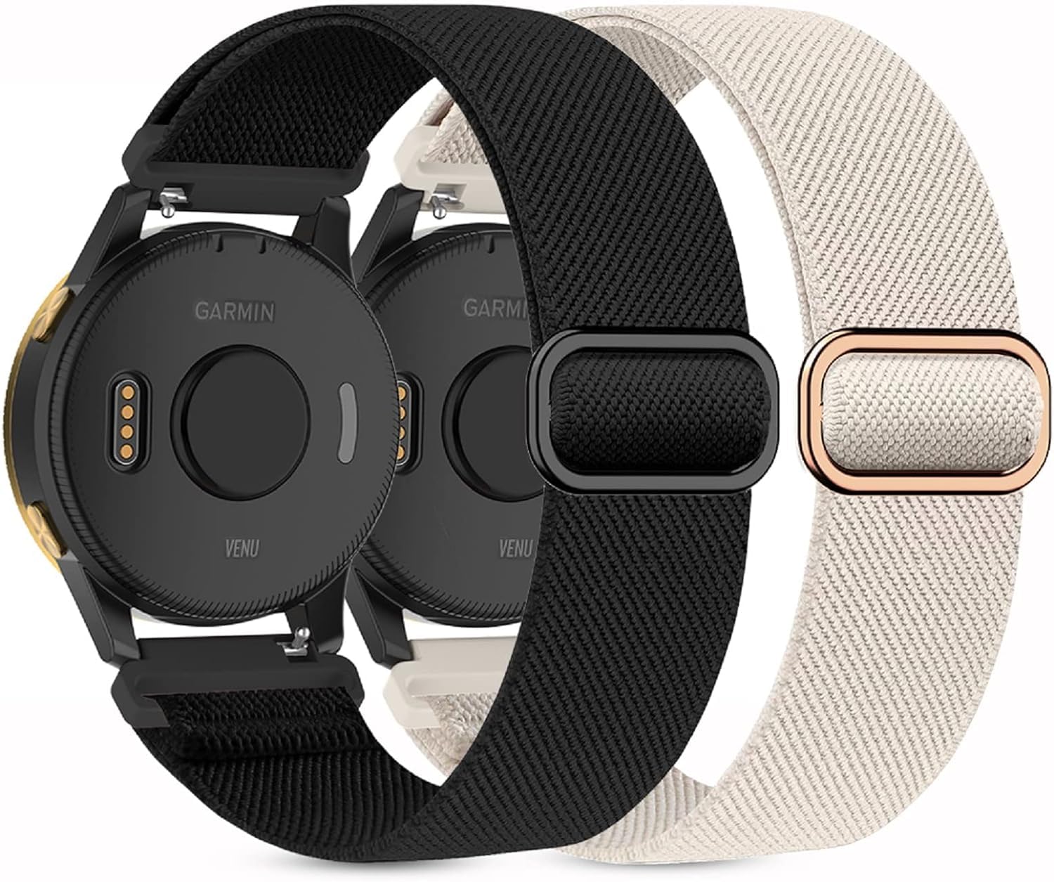 EverAct 2PACK 18mm Nylon Elastic Straps Compatible with Garmin Vivoactive 4S, Garmin Vivoactive 3S,Venu 2S/Venu 3S,Soft Elastic Fabric Wristband for Forerunner 255S/255S Music/265S