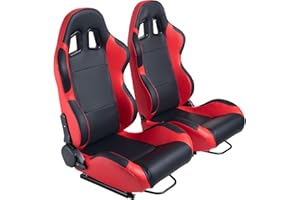CIWUCSEAT Universal Racing Seats for Cars, 1 Pair Race Car Seats with Dual Lock Sliders, Black and Red PVC Leather, 165° Adjustment, For Car Use, Not Including Seat Bracket