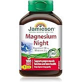 Jamieson Magnesium Night Tablets, with 100 mg Magnesium, and 3 mg Melatonin, High Absorption, Helps Improve Sleep Quality, Su