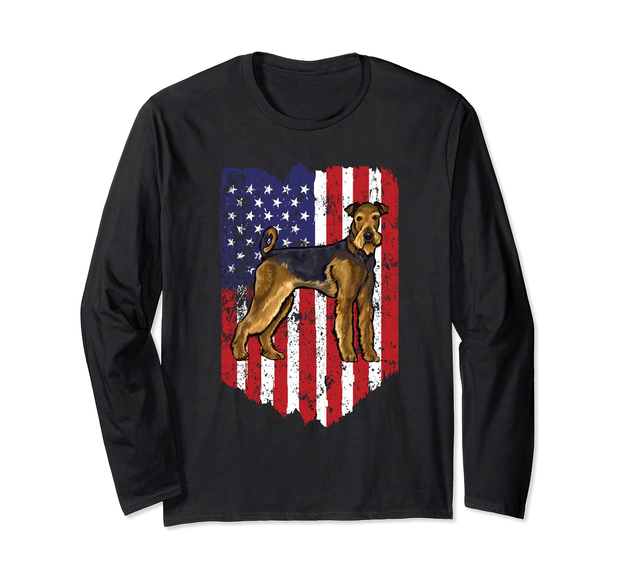 American Flag Airedale Terrier 4th Of July USA Long Sleeve T-Shirt