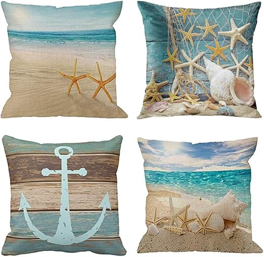 Amazon Com Emvency Set Of 4 Throw Pillow Covers Beach Starfish
