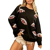 Joiemont Womens Football Sequin Embroidery Loose Fit Sweatshirt Casual Crewneck Pullover Long Sleeve Gameday Tops