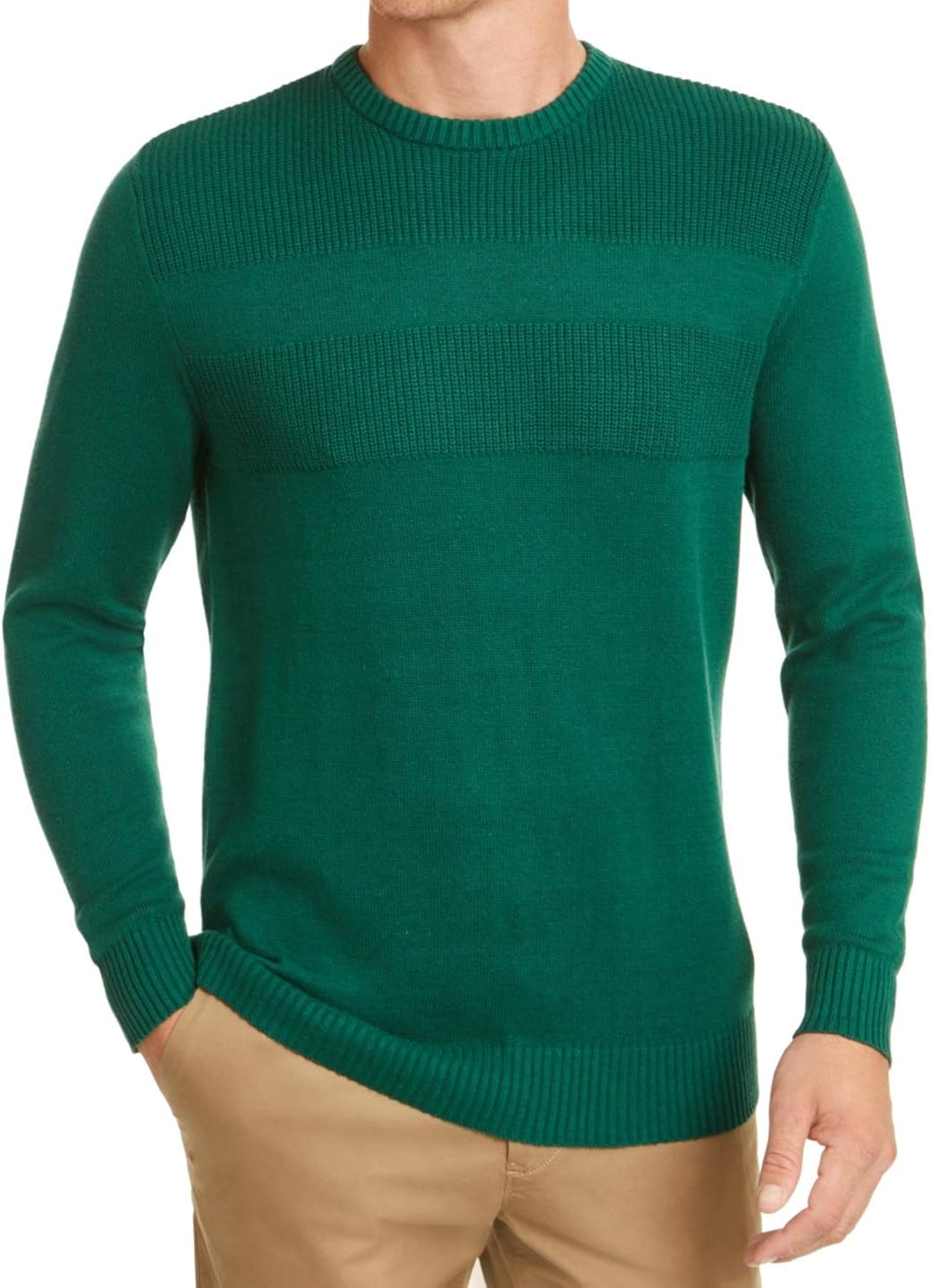 Club Room Men's Cotton Solid Textured Crew Neck Sweater Dark Green Size Extra Large at Amazon 