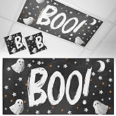 2 Pack Fluorescent Light Cover for Classroom Ceiling, Halloween Lack Boo Ghost Magnetic Light Cover Filters, Spooky Star Moon Black Lights Covers for Office School Home Drop Lamp Ceiling Decor 4x2 ft