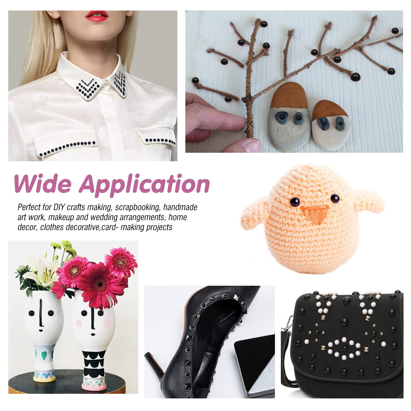 TOAOB 830pcs Round Black Plastic Doll Eyes 3mm to 16mm Flatback Button Craft Eyes for Stuffed Animals Amigurumis Crochet Bears Crafts Making