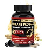 HIILEATHY Shilajit for Men Women, Shilajit w/Vitamin D3 K2, Shilajits for Men w/Fulvic Acid Ashwagandha Ginseng Root, Shilajits for Extra Power Stamina Immune Support, Non-GMO Made in US 60 Capsules