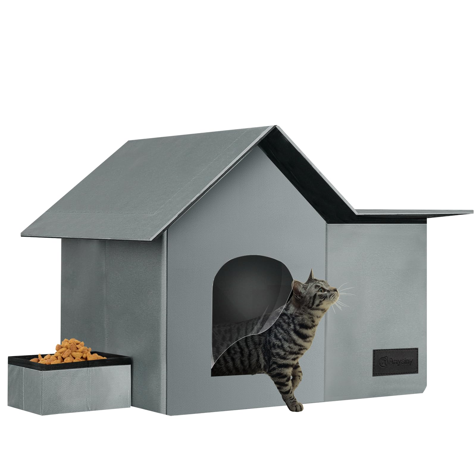 Photo 1 of Cat Houses for Outdoor Cats-Large Weatherproof Cat Bed for Indoor Cats,Collapsible Warm Feral Cat Shelter with Removable Soft Mat and Bowl for Winter (Gray, Large)