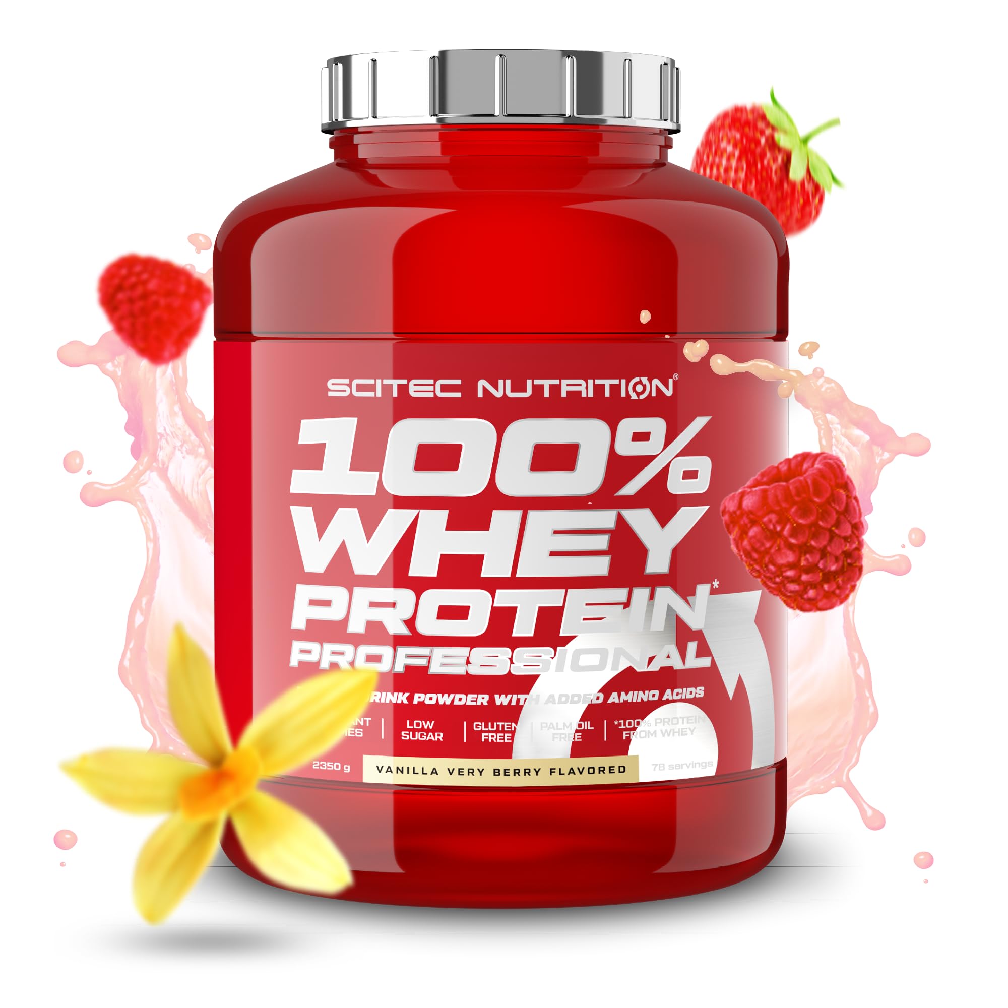 Scitec Nutrition 100% Whey Protein Professional โ Enhanced with Extra Amino Acids & Digestive Enzymes โ Gluten-Free โ Palm Oil Free, 2.35 kg, Vanilla-Very Berry โ image 1