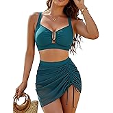 Blooming Jelly Women High Waisted Bikini Sets U-Wire Tummy Control Swimsuits Modest Bathing Suit Mesh Swim Skirt