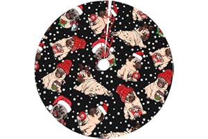 DORKEIXIA Christmas Xmas Style Santa Cute Funny Pug Cute Dog Black and White 36 Inch Christmas Tree Skirt Round Winter Snow Suitable for Christmas Xmas Halloween Holiday Party Decor Decoration Occasion
