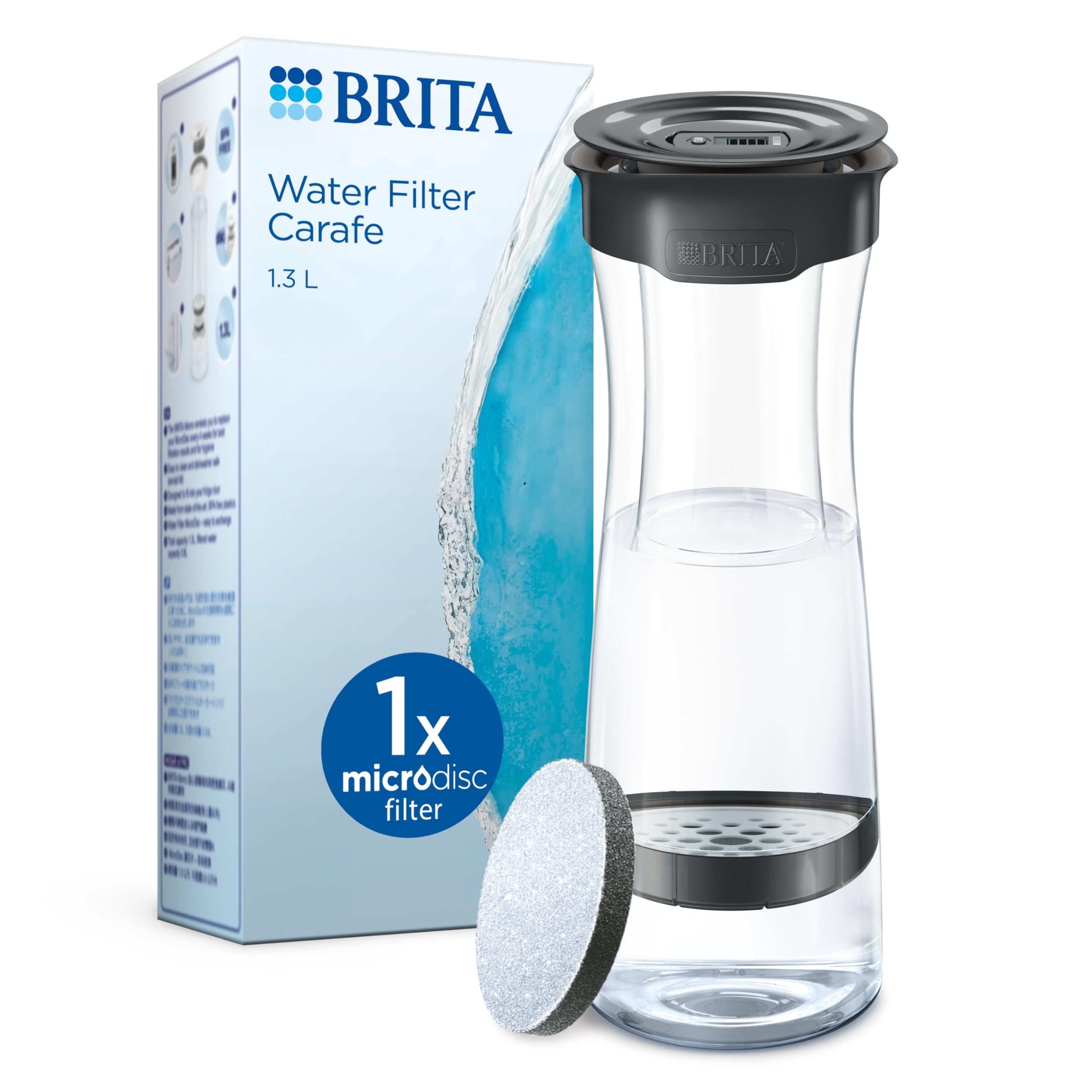 Brita - Fill&Serve Filter Jug - 1.3L - Black - with 1 MicroDisc Water Filter