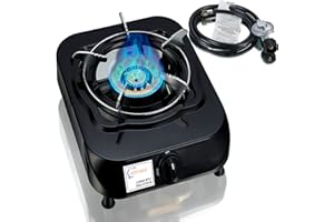 Horynar Single Burner Propane Stove with Propane Adapter Hose 13000 BTU Single Propane Burner Smart Switch Protection for Children.Propane Burner Unique Body Integrated Design