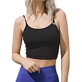 SIXIM Seamless Camisole Tops for Women Built in Bra Women's Spaghetti Strap Tank Tops Padded Double Layer Crop Tops(Black-M)