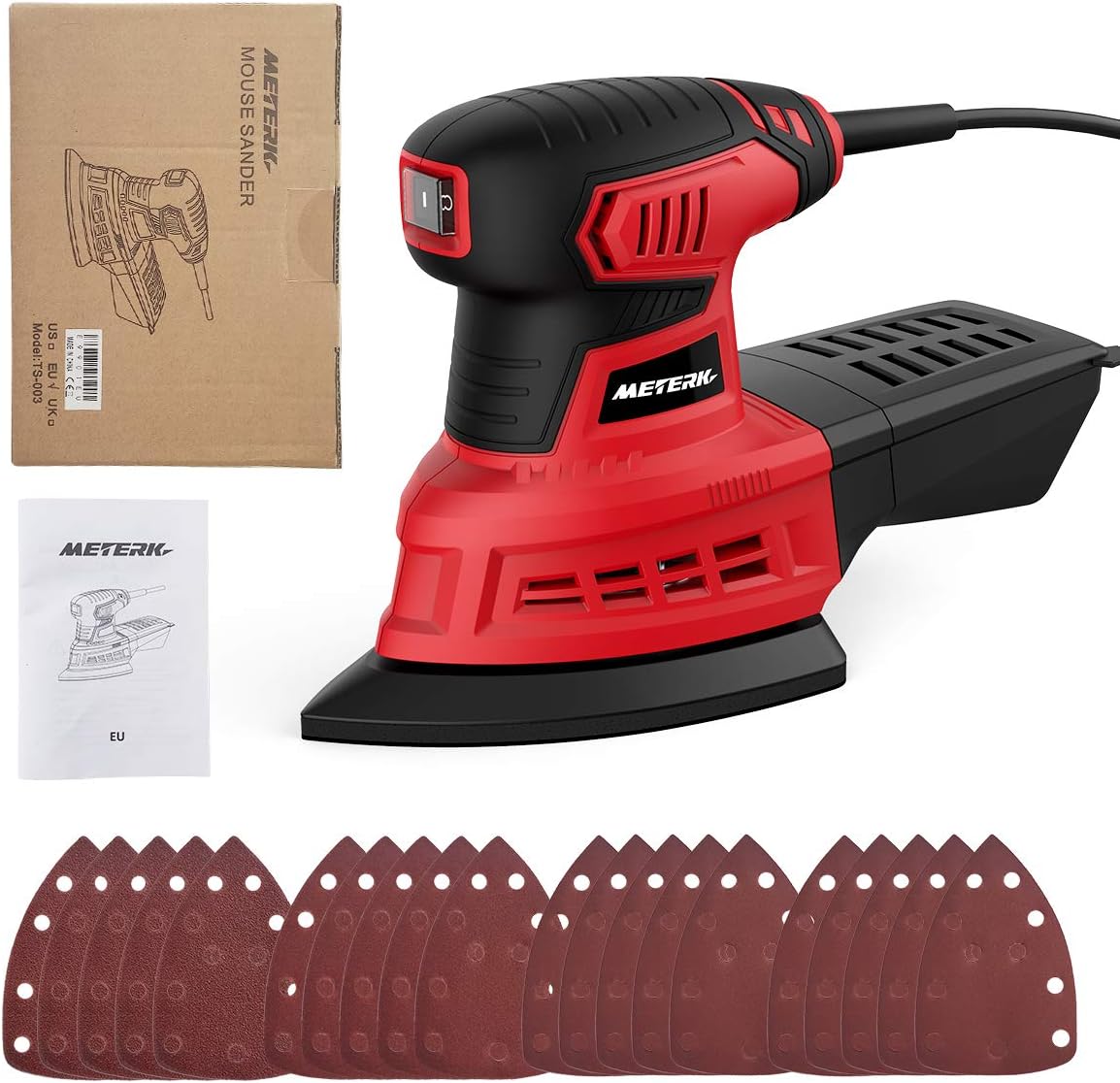 Mouse Detail Sander, Meterk 1.6A Random Orbit Sander with 20Pcs Sandpapers, 12500RPM Dust Collection System for Tight Spaces Sanding in Home Decoration and DIY Working - - 