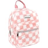 Jessica Simpson Mini Plush Tablet Backpack for Women for Work, College, Commuting, Travel (Shortcake Checkerboard)