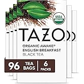 TAZO Organic Awake English Breakfast Black Tea Bags, 96 Total Bags | Organic Awake English Breakfast Black Tea Bags, (16ct - Pack of 6) blended with Darjeeling tea for a smooth, strong flavor