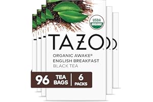 TAZO Organic Awake English Breakfast Black Tea Bags, Bold Traditional Breakfast-Style Black Tea, 96 Total Tea Bags (16ct - Pack of 6)