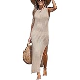CUPSHE Women Cutout Bodycon Maxi Cover-Up Dress Crew Neck Sleeveless Cover Up Summer