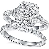 Bo.Dream Split Shank Wedding Rings Sets for Women Cushion/Radiant Cut Cubic Zirconia 925 Sterling Silver